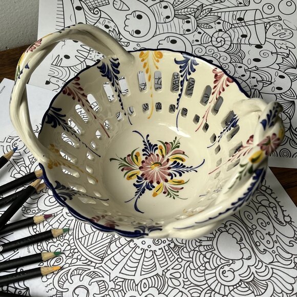 Porcelain Basket Reticulated Bowl Hand Painted RCCL Made in Portugal 903-P - Picture 13 of 14